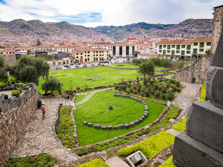 Cusco, Peru - January 3, 2017. View of the park of the Qorikancha temple in downtown Cuscoのeditorial素材