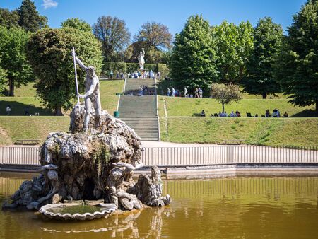 Firenze, Italy - May 27, 2017 - Views of the Fountain of Neptune in the Boboli Gardensのeditorial素材
