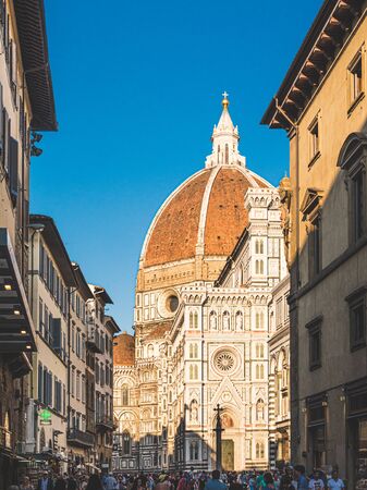 Firenze, Italy - May 28, 2017 - Views of the tourists in front of Santa Maria del Fiore cathedral during the sunsetのeditorial素材
