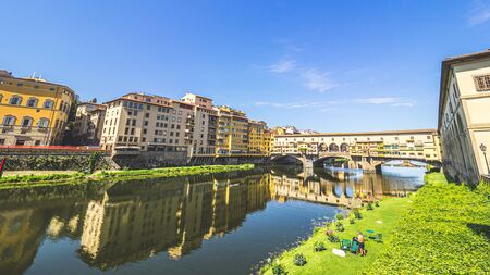 Firenze, Italy - May 27, 2017 - Views of the Firenze's Ponte Vecchio in a sunny morningのeditorial素材