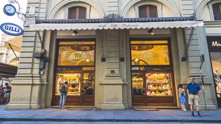 Firenze, Italy - May 26, 2017 - View of the gelateria Gilli in the heart of Firenzeのeditorial素材