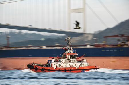 Cargo ships on the Bosphorus Channel and marmara sea in Istanbul Turkey.の写真素材