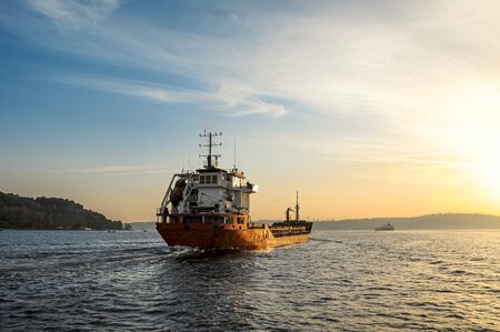 Cargo ships on the Bosphorus Channel and marmara sea in Istanbul Turkey.
