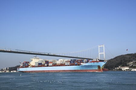 Cargo ship in the strait of Istanbulの写真素材