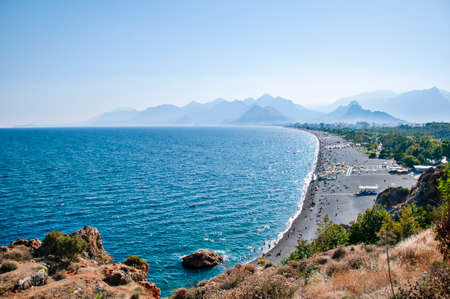 Antalya Konyaalti beach, sea and mountain views.