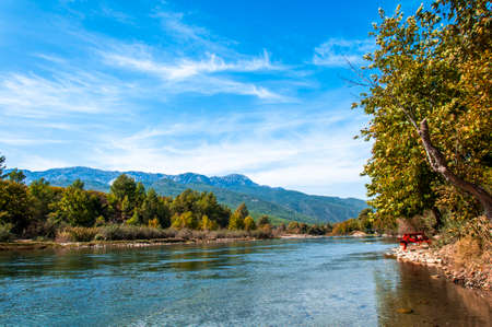 Koprucay or koprulu river valley with Taurus mountains and rocks, Turkey. Famous by its rafting...