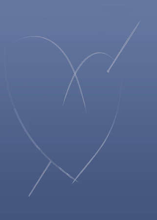 Heart shape in the sky produced by the vapour trail of two airplanesの写真素材