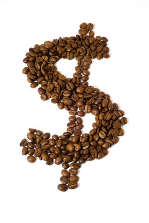 Coffee beans in the shape of a dollar sign.  [Isolated on white background with clipping path.]の写真素材