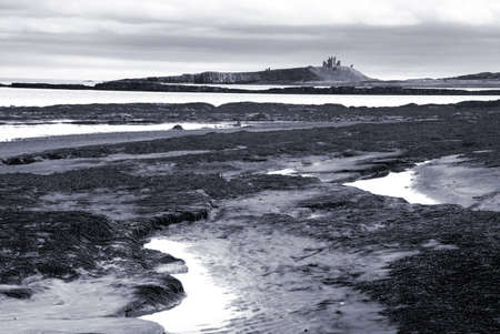 Dunstanburgh Castle seen from Embleston beachの写真素材
