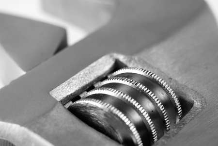 Close up with extreme short depth of field of adjustable wrenchの写真素材