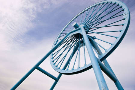 Pit wheel monument at Apedale, Silverdale, Stoke-on-Trent, Staffordshireの写真素材