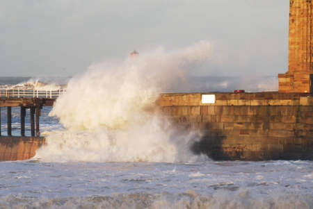 Stormy seas off Whitby, North Yorkshire, England, UKの写真素材