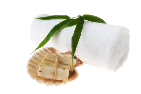 Bar of Natural Rosemary Soap And Seashellの写真素材
