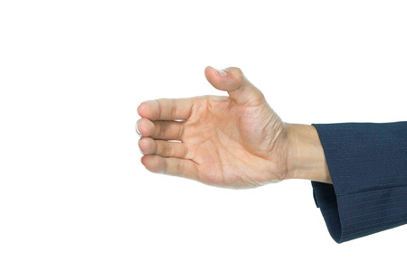 Holding something of hand shape on white background. Businessman is catching something.の写真素材