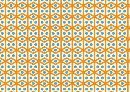 Rhombohedron or parallelogram pattern on pastel color. Retro orange rhomboid and blue circle style for design.のイラスト素材