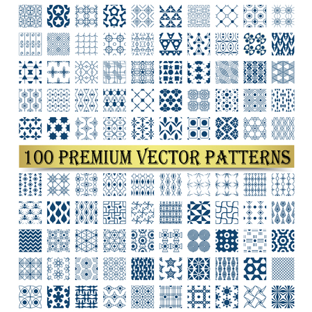 One hundred shape for cute, classic, retro or vintage design. Vector pattern such as star, line, rectangle, triangle, rhomboid, net, leaf, circle, flower, spiral, curve.のイラスト素材