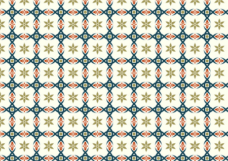 Dark Blue Vintage blossom and tribal and circle and leaves pattern on light yellow background. Classic bloom and tribal seamless pattern style for old designのイラスト素材