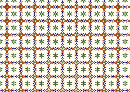 Dark Orange Vintage blossom and tribal and circle and leaves pattern on light yellow background. Classic bloom and tribal seamless pattern style for old designのイラスト素材