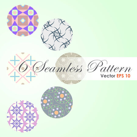 6 in 1 Modern and classic and spirograph pattern for abstract or retro design. Flower and plus sign and circle and curve line and triangle shapeのイラスト素材
