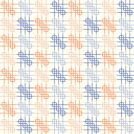 Blue and orange rounded corner rectangle and line seamless pattern on pastel background. Grid shape on vintage geometric style for modern or graphic design.のイラスト素材