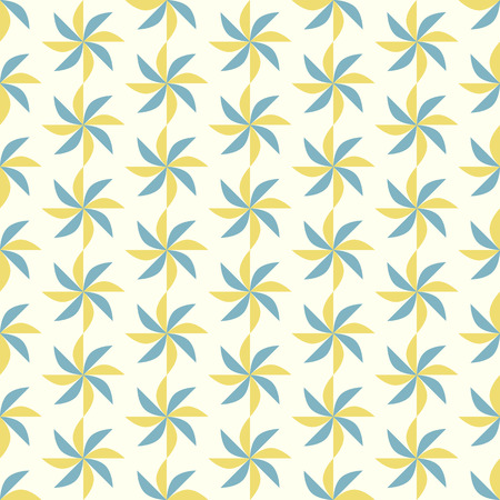 Blue and yellow propeller pattern on pastel color. Vane seamless pattern for modern or retro designのイラスト素材