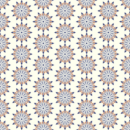 Dark blue modern flower and arrow and rhomboid shape seamless pattern. Graphic bloom pattern for fashionable or classic designのイラスト素材