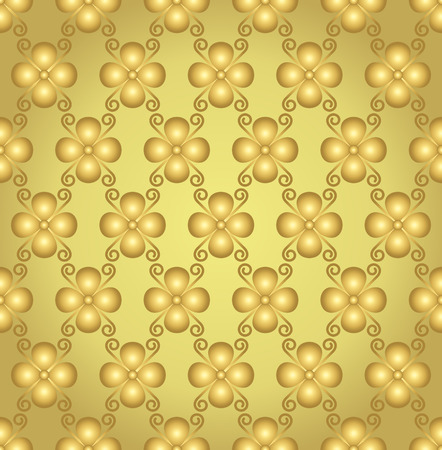 Gold blossom and spiral seamless pattern on pastel background. Sweet bloom for vintage or modern design.のイラスト素材