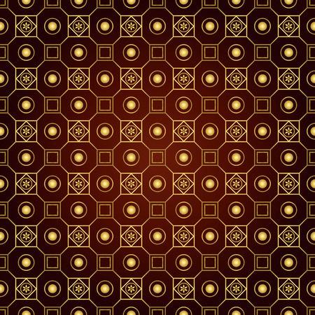 Gold classic blossom and square and circle seamless pattern on pastel background. Vintage and classic bloom pattern for retro and old design.のイラスト素材