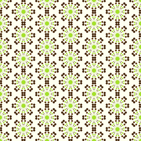 Green and brown abstract circle flower pattern on sweet background. Modern flower style for graphic or vintage designのイラスト素材
