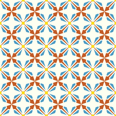 Orange and blue abstract arrow and circle in rectangle shape seamless pattern. Modern pattern for graphic or abstract design.のイラスト素材
