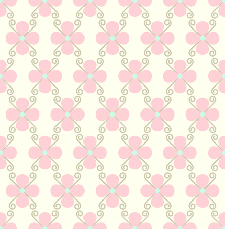 Pink blossom and spiral seamless pattern on pastel background. Sweet bloom for vintage or modern design.のイラスト素材