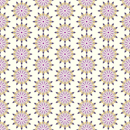 Purple modern flower and arrow and rhomboid shape seamless pattern. Graphic bloom pattern for fashionable or classic designのイラスト素材