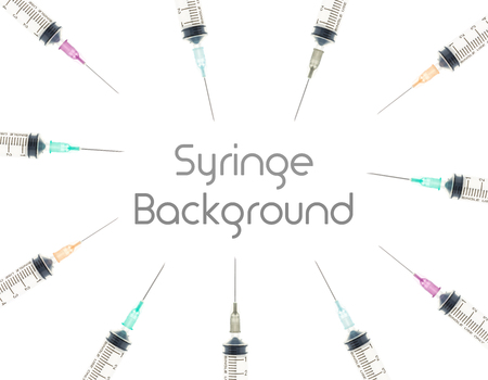 Five color needle or medical device isolated on white background on circle view. Medical background for hospital or clinic or health design.の写真素材