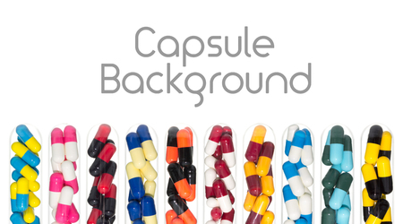 Drug or pill or capsule in test tube background. Background for hospital or clinic or health or medical designの写真素材