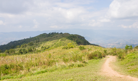 Meadow Mountain on Phu Chi Fa Forest Park with Sky and Cloud. Landscape Phu Chi Fa Forest Park view point Chiang Rai northern Thailand travelの写真素材