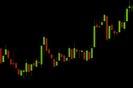 Continuous Uptrend Red and Green Stock Chart or Forex Chart on Black Backgroundの写真素材
