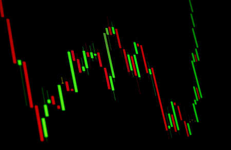Tilted Red and Green Stock Chart or Forex Chart on Black Background