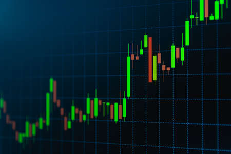 Continuous Bullish Trend Red and Green Stock Chart or Forex Chart and Table Line on Black Background