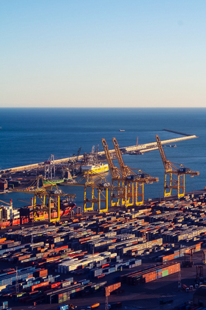 panoramic view of the port in Barcelona. It is one of the biggest business port in Europeのeditorial素材