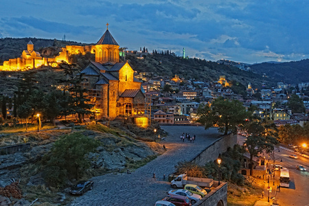 Night view of old town of Tbilisi. Tiflis is the largest city of Georgia, lying on the banks of Mtkvari Riverの写真素材