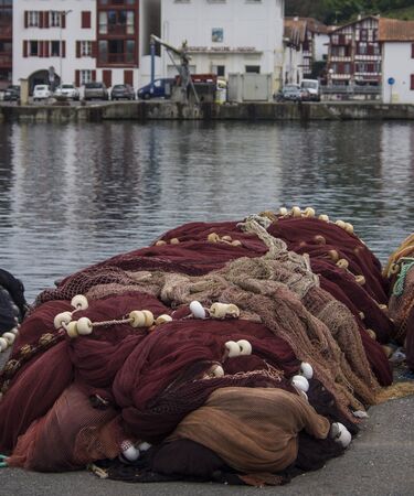 Fishing nets on the dockの写真素材