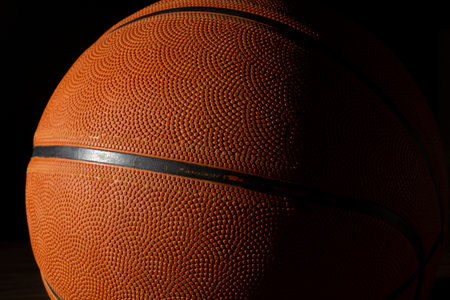 Basketball ball close up with dark backgroundの写真素材