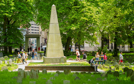Boston MA, USA, May 16, 2022: Tombstones at Granary Burying Ground, one of the landmarks on the Boston Freedom Trailのeditorial素材