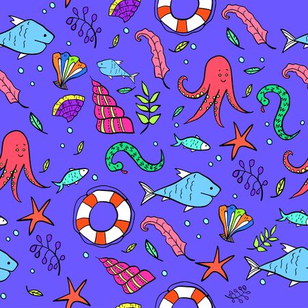 Marine seamless patternのイラスト素材