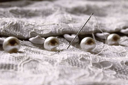The needle is waiting for sewing. Close up.