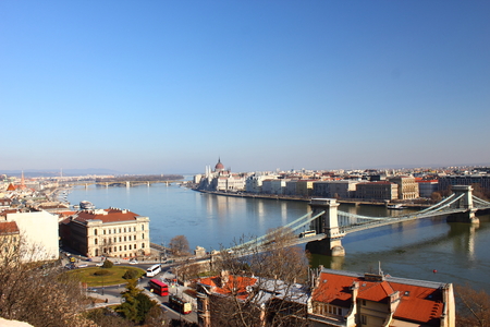 View of Budapest with Chain bridgeの写真素材