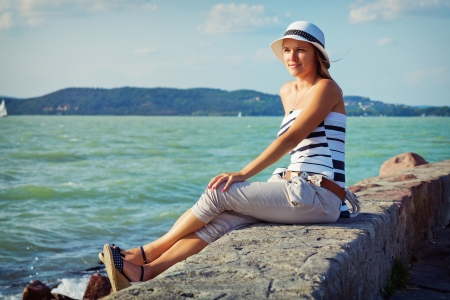 beautiful young woman on her vacationsの写真素材