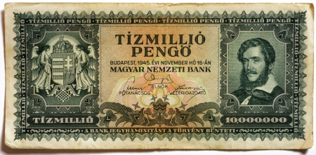 In Hungary between 1945-1946 was the world s biggest HyperInflation in history , this bank note is derived from this period, this bank note is not valid any more のeditorial素材