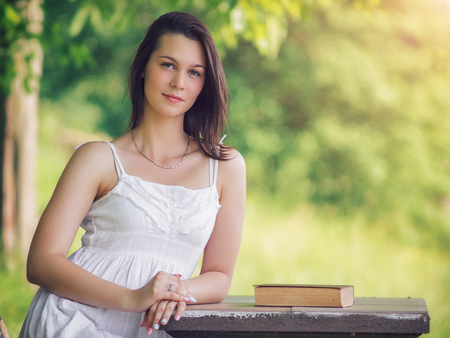 Natural beauty, from Outdoor portrait of young women resting in the parkの写真素材