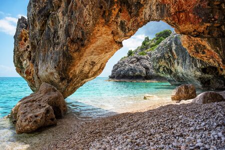 Beautiful sea bay called "Kato Lagadi" in Kefalonia, Ionian Islandsの写真素材